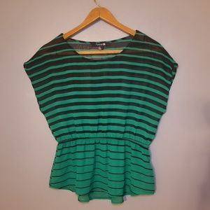 Striped Green Blouse NWOT